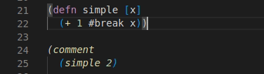 Setting a breakpoint with #break