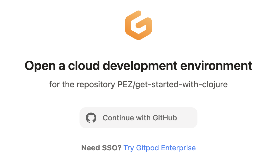 Open the Gitpod Workspace with your GitHub account